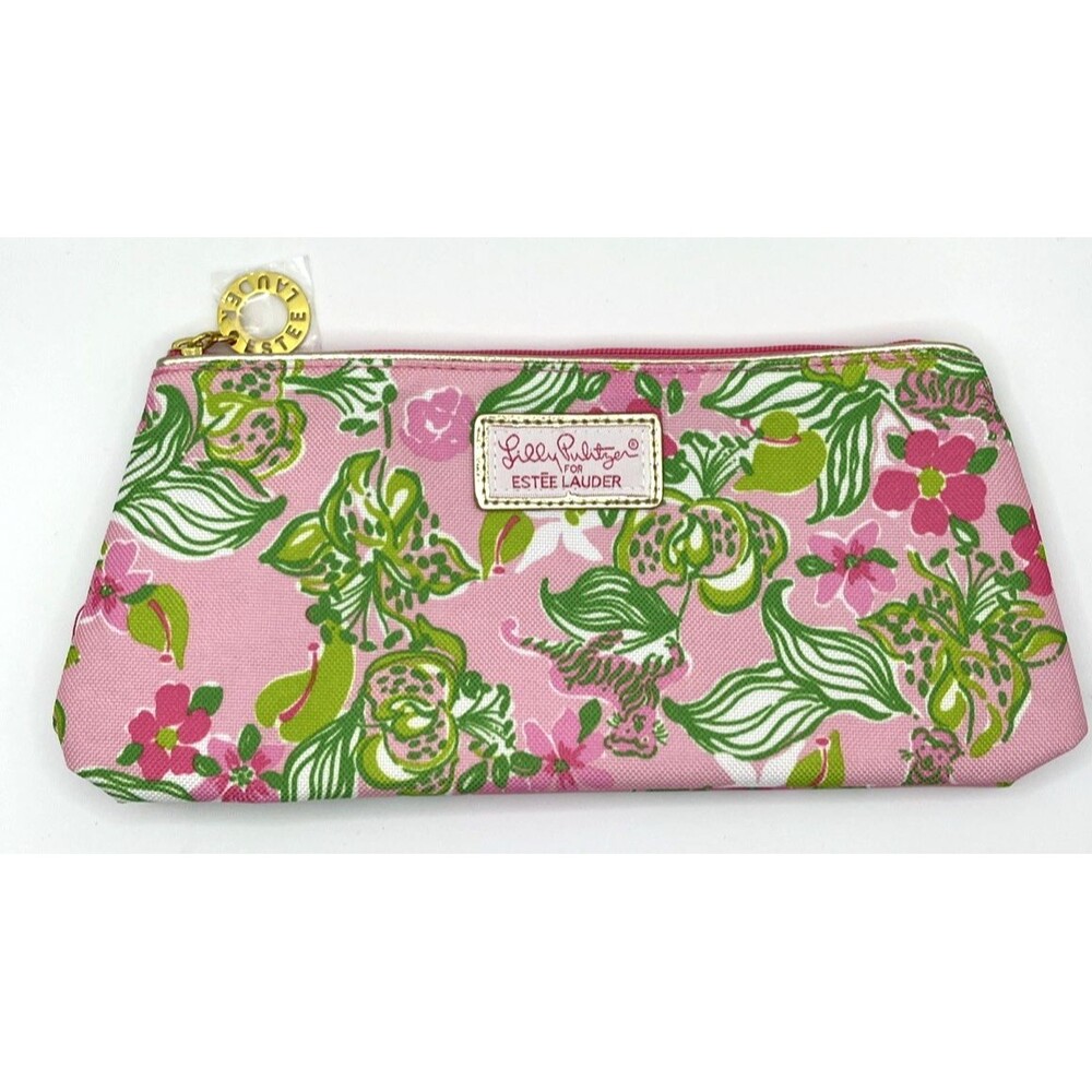 Lilly Pulitzer For Estee Lauder Makeup Bag Pink Tiger Flower Cosmetic Travel